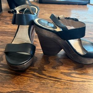 Frye two strap wooden heel